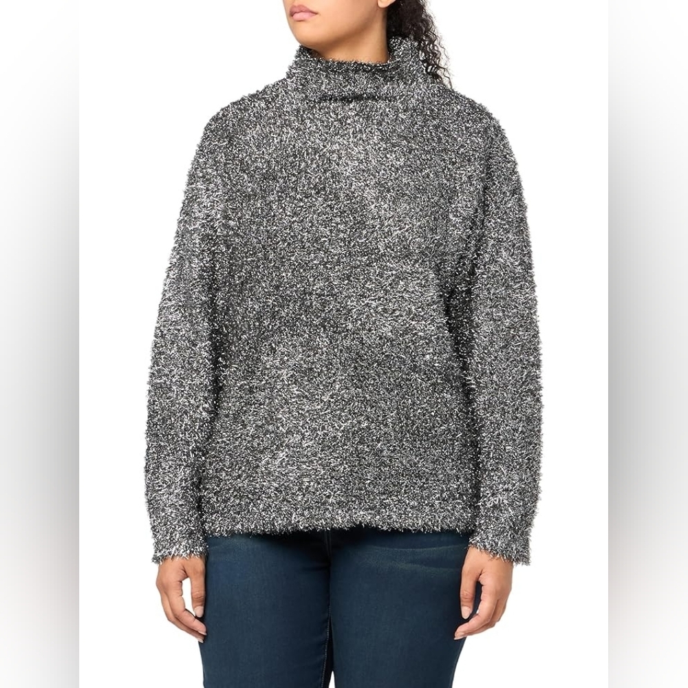 NWT Calvin Klein Metallic Eyelash Mock Neck Sweater 0X Gunmetal MSRP $99.50